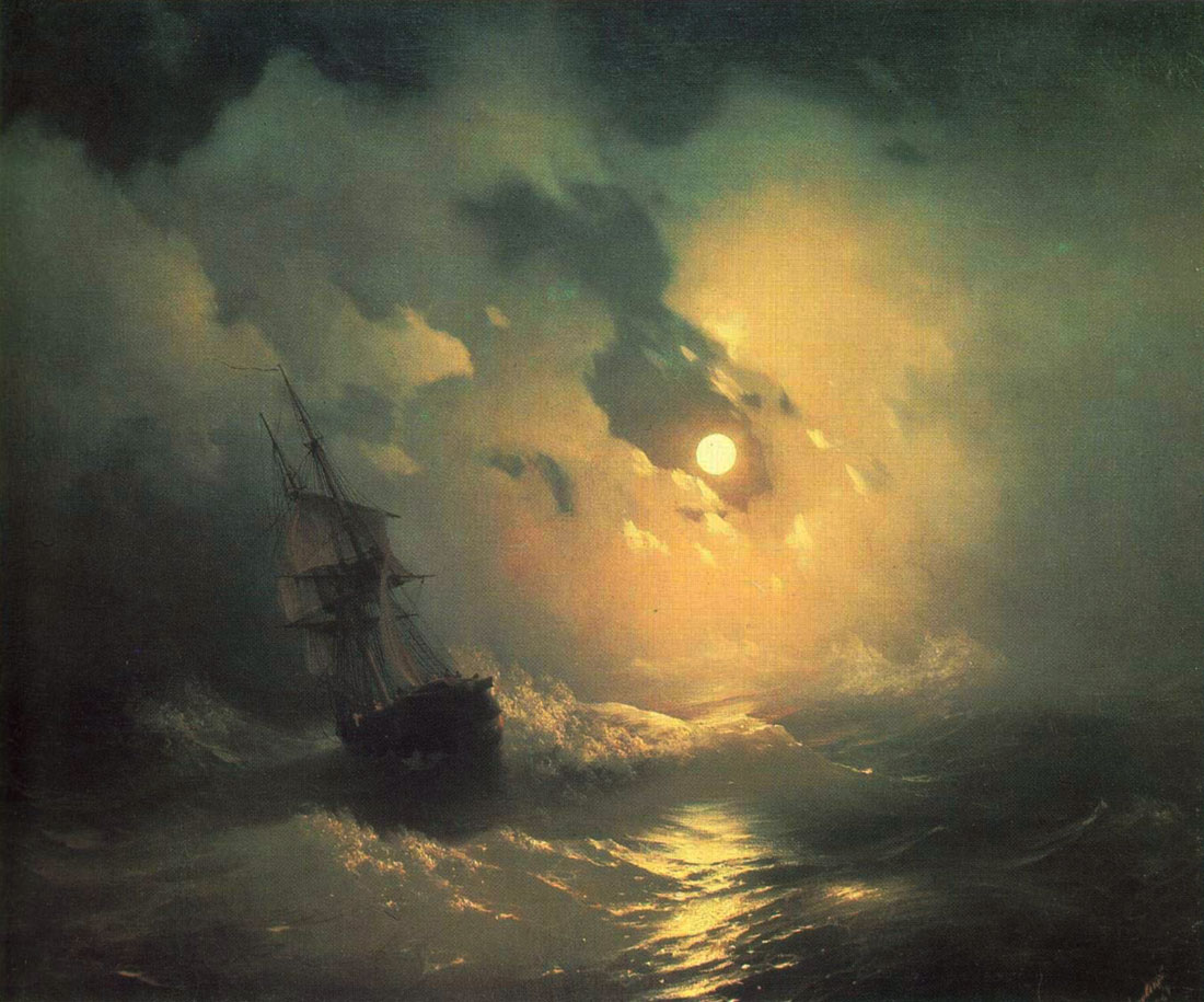 Stormy sea at night
