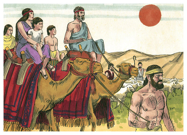 jakob vlucht voor laban tekening kamelen rebekka